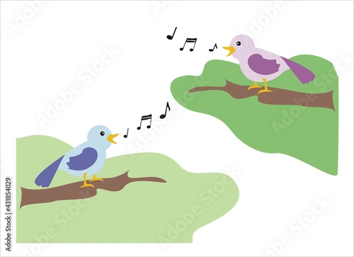 Dos pájaros cantando en los árboles