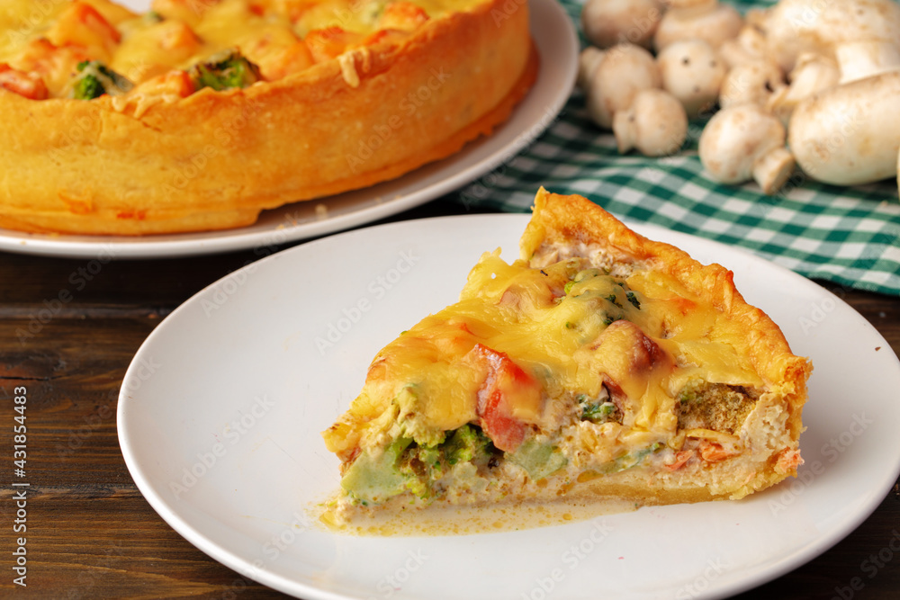 Fresh meat pie on served on wooden table Fresh meat pie on served on wooden table