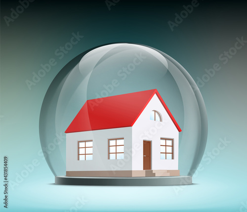 House under a glass dome. Real estate insurance