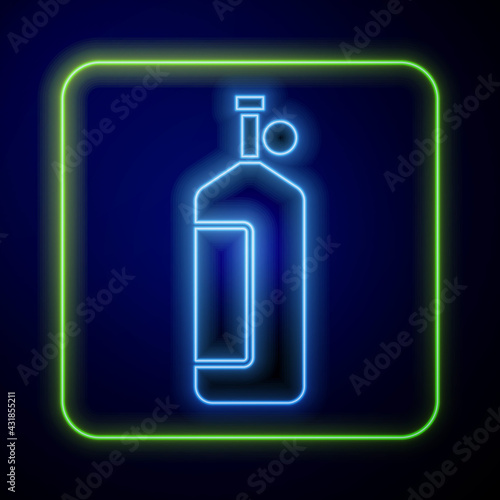 Glowing neon Aqualung icon isolated on blue background. Oxygen tank for diver. Diving equipment. Extreme sport. Diving underwater equipment. Vector