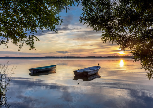 Summer dawn on Lake Valdai in the Novgorod region.