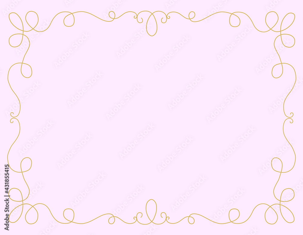 シンプルな手描き曲線のフレーム－背景ピンク
