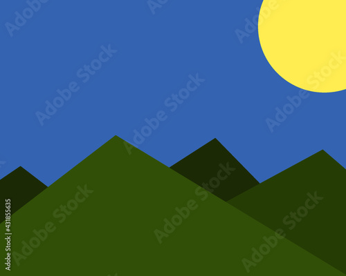 landscape with mountains and sun in the form of 2D vector