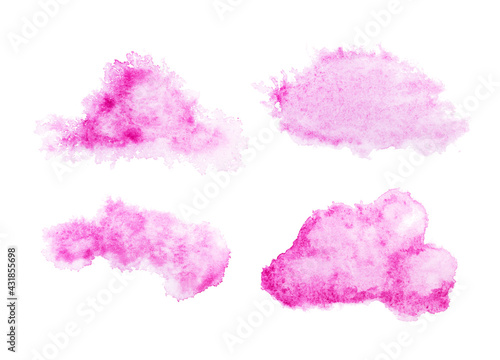 Pink colorful watercolor hand drawn stroke isolated paper grain texture stain on white background for design, decoration. Abstract artistic shape element.