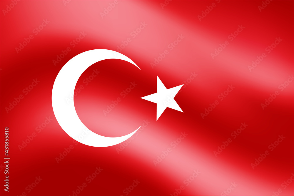 Turkey flag 3D of white crescent moon and star on red color background.