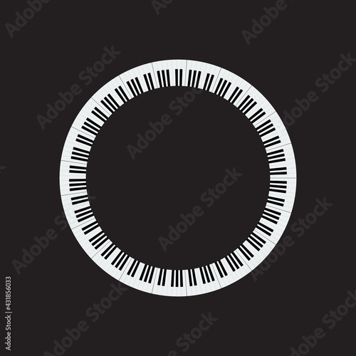 Plate piano key frame border. Piano keyboard Circle shape vector illustration.