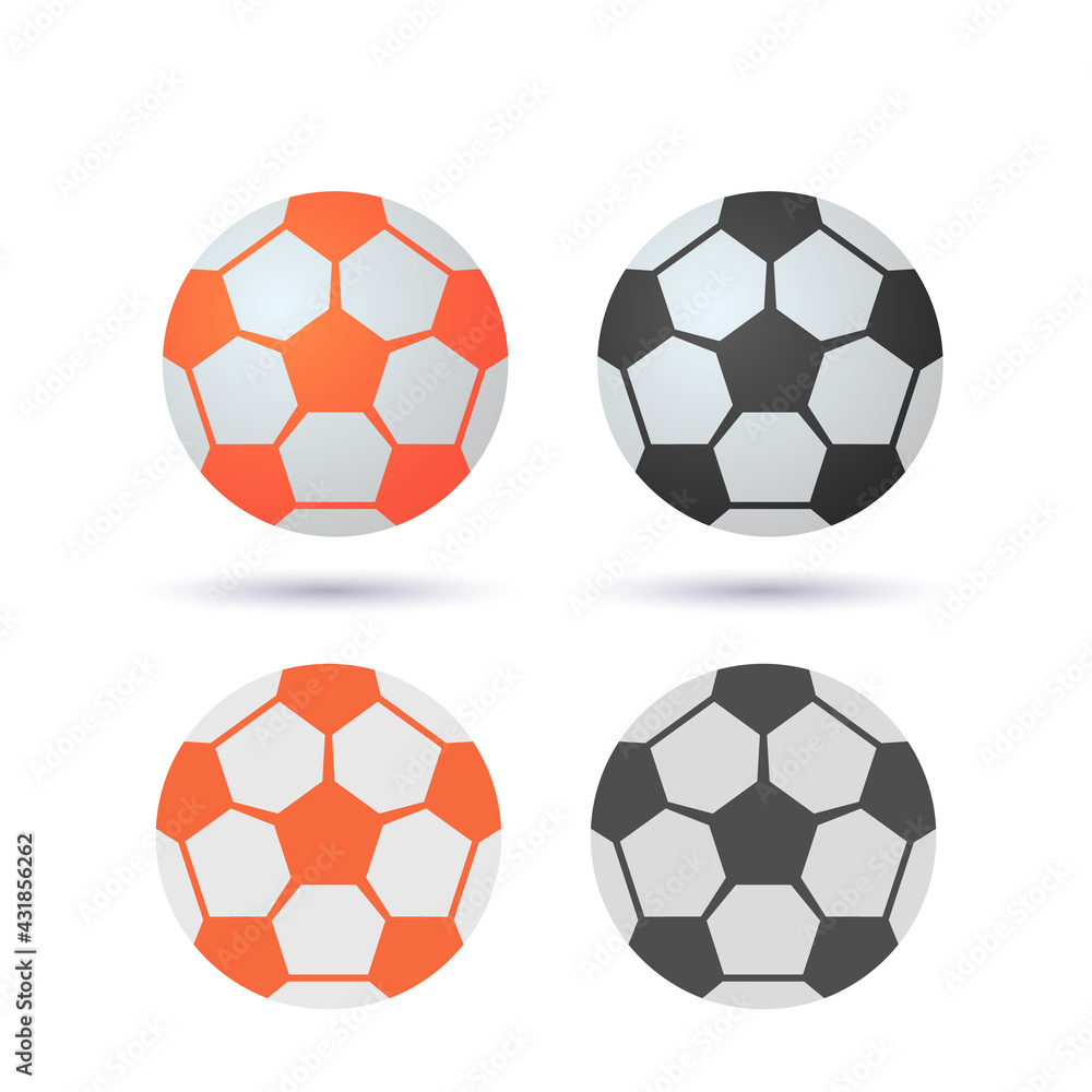Obraz premium Set of colored soccer balls. volumetric 3d illustration and flat icon. vector illustration isolated on white background