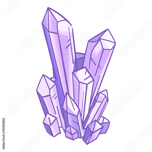 Natural crystals in light purple palette, hand drawn isolated vector illustration on white background