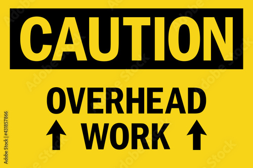 Overhead work caution sign. Black on yellow background. Warehouse safety signs and symbols.