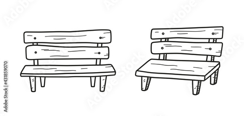 Fotobehang Old wooden bench in doodle style