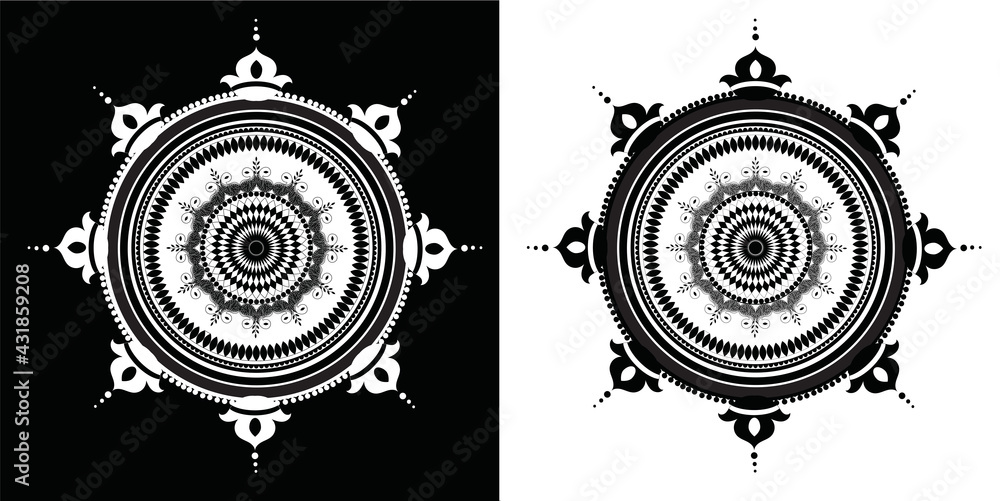 Beautiful black and white traditional Indian mandala vector art with ...