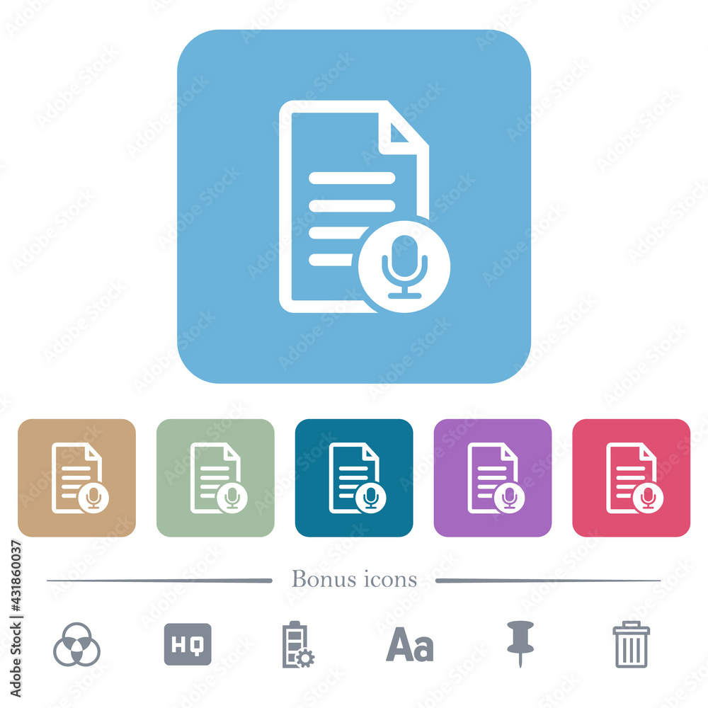 Voice document flat icons on color rounded square backgrounds Voice document flat icons on color rounded square backgrounds