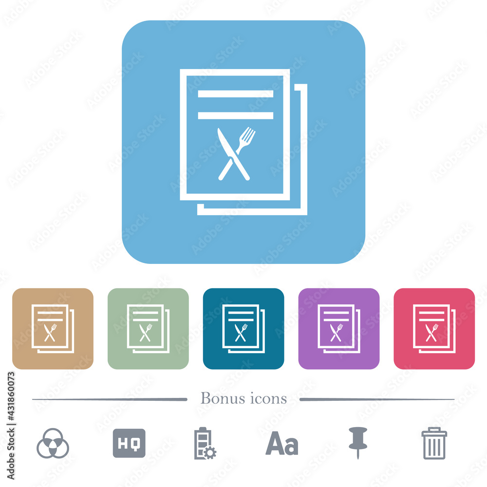 Menu flat icons on color rounded square backgrounds Menu flat icons on color rounded square backgrounds