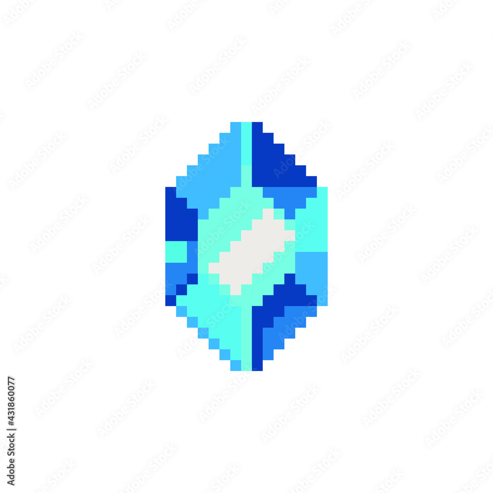 Sapphire or Topaz precious stone pixel art icon. Gemstone. Isolated vector illustration. Game assets 8-bit sprite. Design stickers, logo for jewelry store, mobile app.