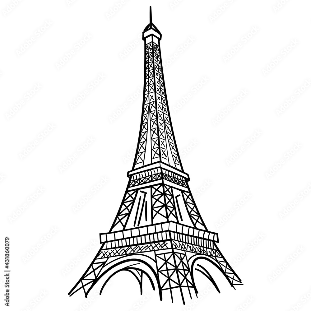 Eiffel tower hand drawn doodle illustration