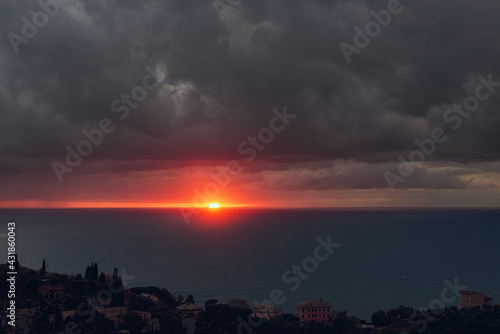 sunset over the sea in Recco  Liguria  Italy
