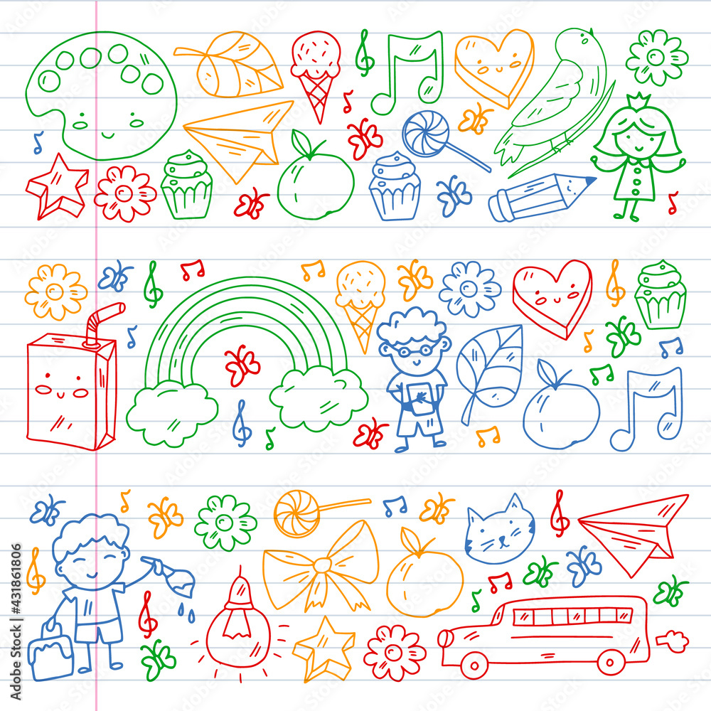 Cartoon icons with education items. Online lesson. E-learning. Cartoon icons with education items. Online lesson. E-learning.