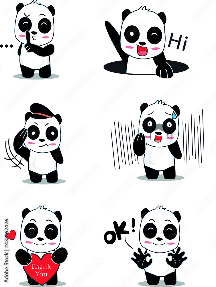 Cute cartoon vector panda collection On a white background Cute cartoon vector panda collection On a white background
