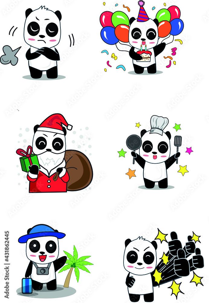 Cute cartoon vector panda collection On a white background Cute cartoon vector panda collection On a white background