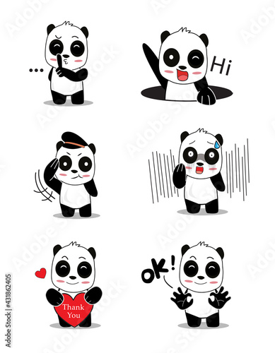 Fototapeta Naklejka Na Ścianę i Meble -  Cute cartoon vector panda collection On a white background 