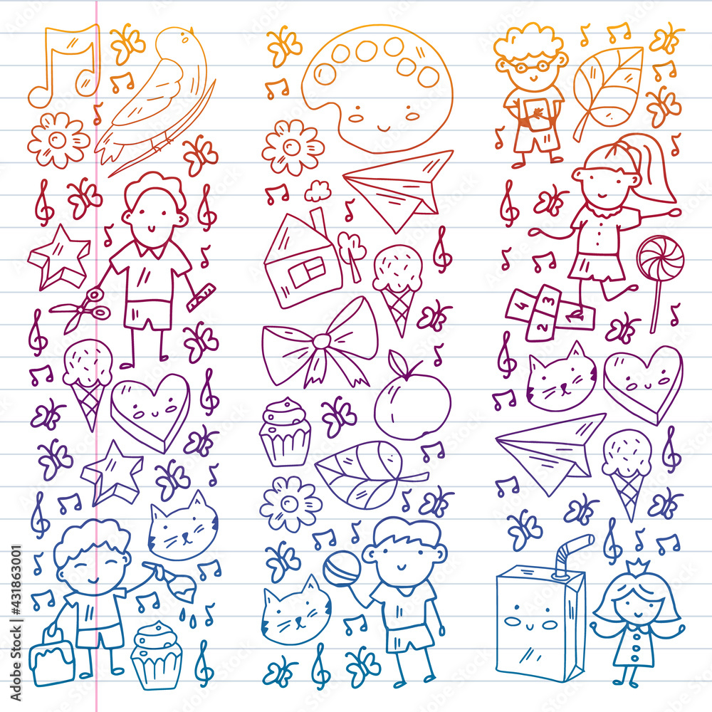 Cartoon icons with education items. Online lesson. E-learning. Cartoon icons with education items. Online lesson. E-learning.