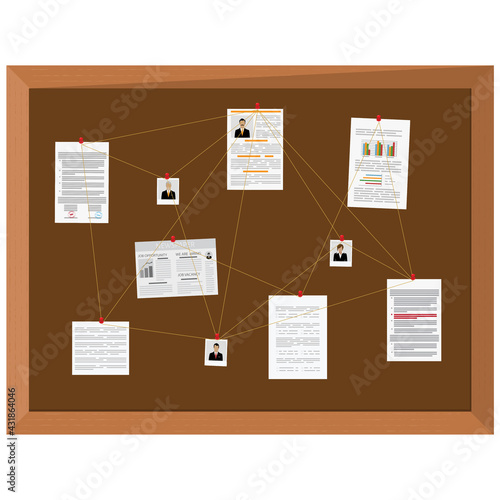 Investigation board. Crime investigation concept. Vector illustration