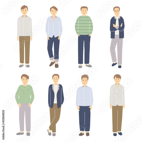 男性　色々　ベクター　タイプ　イラスト　20代　30代　40代　セット　全身　複数　バリエーション
