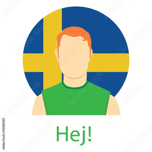 Swedish Language Speech Hello Concept. Hej! Sweden flag.