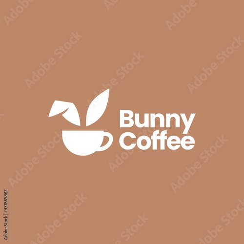 bunny coffee cup drink hare rabbit cafe logo vector icon illustration