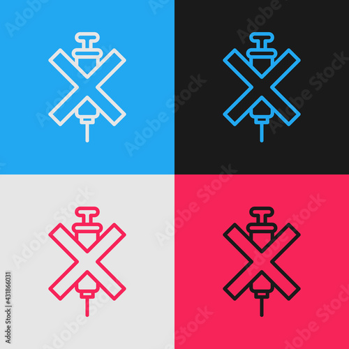 Pop art line No doping syringe icon isolated on color background. Vector