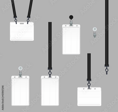 Realistic set plastic badges samples