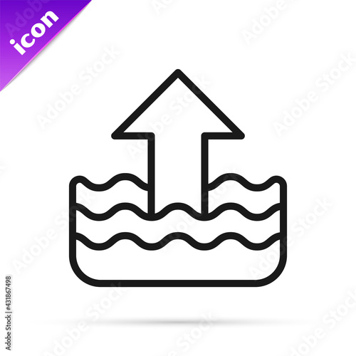 Black line Rise in water level icon isolated on white background. Vector