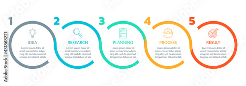 5 steps infograph. Business chart, timeline info graphic, diagram with circles and modern icons. Vector illustration.