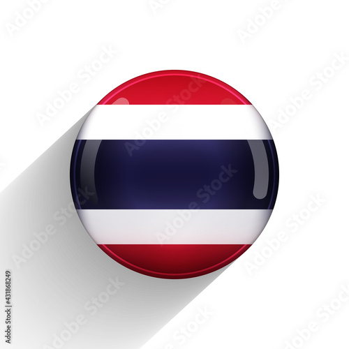 Glass light ball with flag of Thailand. Round sphere, template icon. National symbol. Glossy realistic ball, 3D abstract vector illustration highlighted on a white background. Big bubble