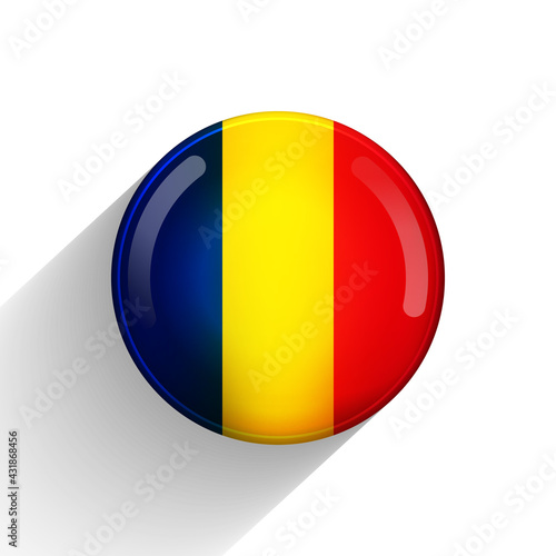 Free Download Glass light ball with flag of Romania. Round sphere, template icon. Romanian national symbol. Glossy realistic ball, 3D abstract vector illustration highlighted on a white background. Big bubble - GFXLoad