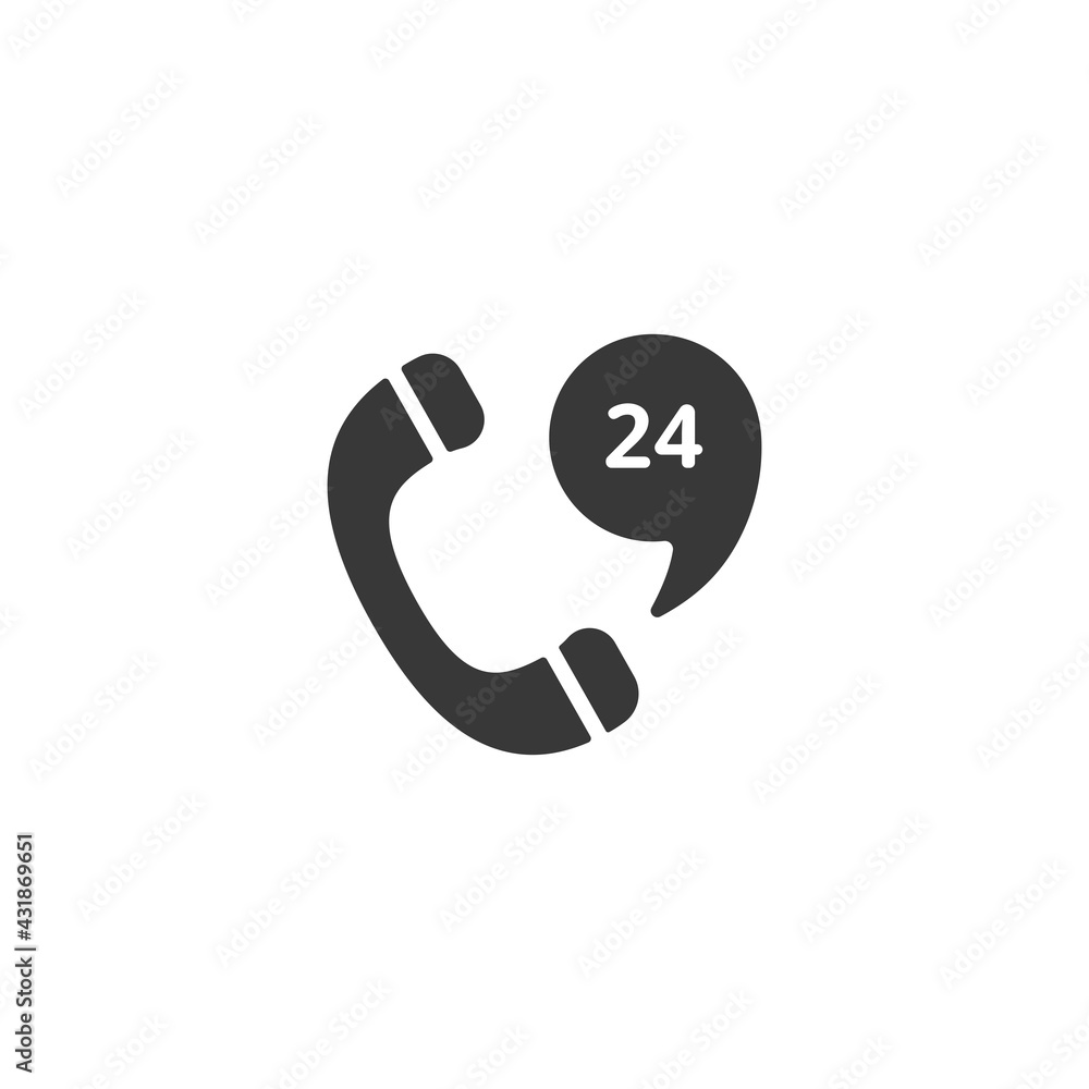 Phone service 24 hours. Support and service Isolated icon. Commerce glyph vector illustration Phone service 24 hours. Support and service Isolated icon. Commerce glyph vector illustration