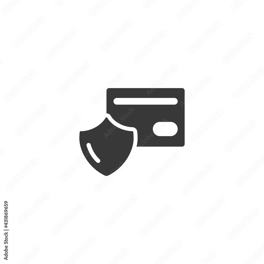 Secure payment. Credit card and security shield. Isolated icon. Commerce glyph vector illustration Secure payment. Credit card and security shield. Isolated icon. Commerce glyph vector illustration