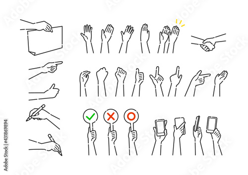 Hand gestures icons set. Vector flat style set of various hands gestures.