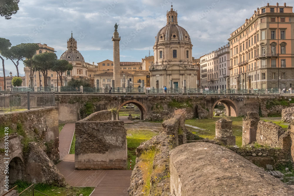 Beautiful view of Rome in Italy. Ancient historical ruins, famous monuments, alley's and streets.