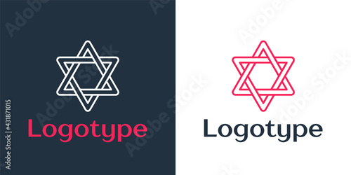 Logotype line Star of David icon isolated on white background. Jewish religion symbol. Symbol of Israel. Logo design template element. Vector