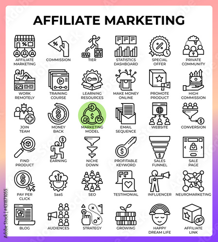 Affiliate marketing concept line icons