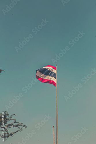 red and blue flags