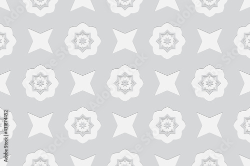 3D volumetric convex embossed white background. Ethnic geometric style. Abstract pattern for wallpapers, presentations, textiles, websites, coloring pages, wrapping paper.