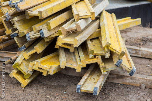 a bunch of formwork parts at the construction site