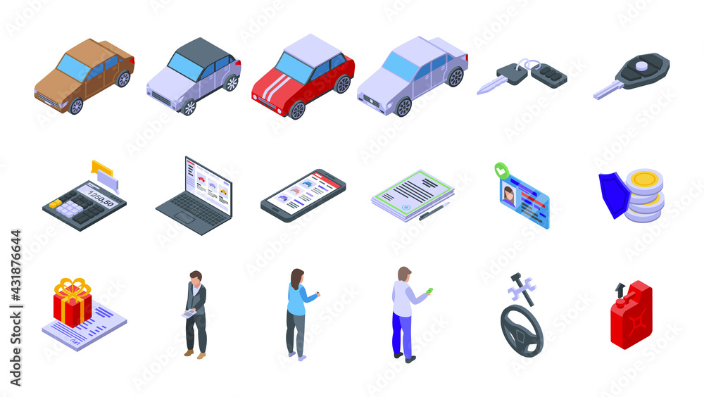 Buying car icons set. Isometric set of buying car vector icons for web design isolated on white background Buying car icons set. Isometric set of buying car vector icons for web design isolated on white background