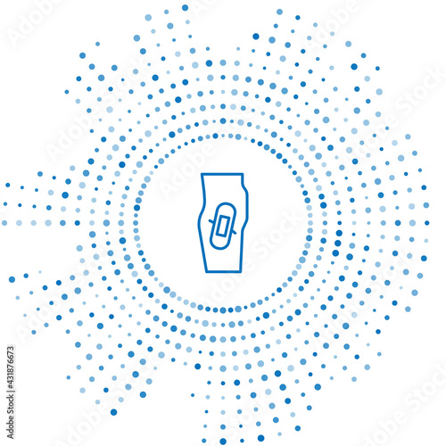 Blue line Plaster on leg icon isolated on white background. Abstract circle random dots. Vector