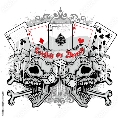Gothic sign with skull and playing card, grunge vintage design t shirts