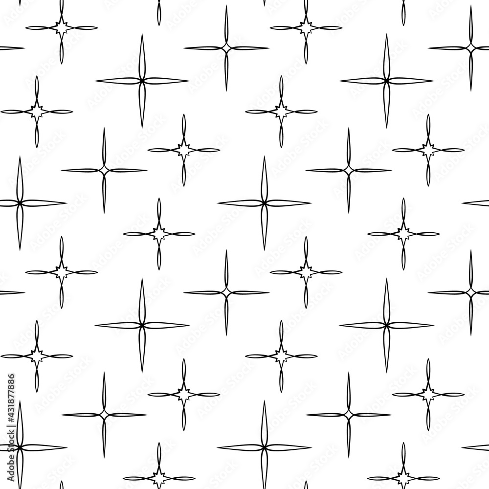 Monochrome seamless pattern with black stars on white background. Stock vector illustration. Monochrome seamless pattern with black stars on white background. Stock vector illustration.