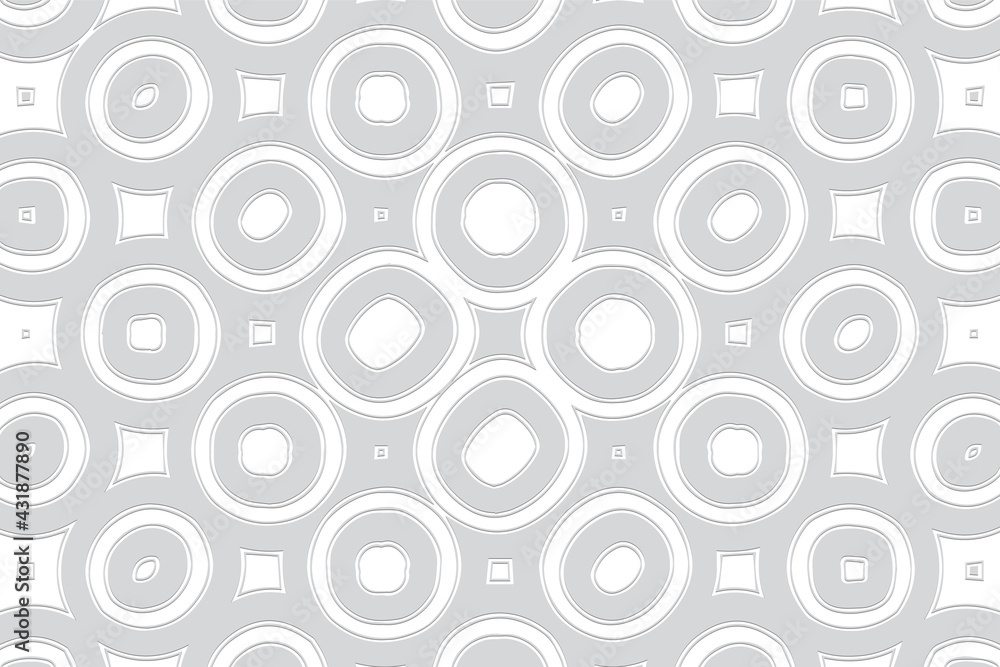 3D volumetric convex embossed white background. Ethnic geometric style. Modern creative curly pattern for wallpapers, presentations, textiles, websites, coloring, wrapping paper. 3D volumetric convex embossed white background. Ethnic geometric style. Modern creative curly pattern for wallpapers, presentations, textiles, websites, coloring, wrapping paper.