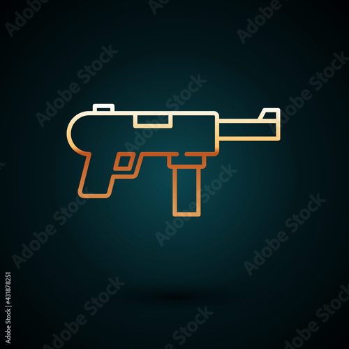 Gold line Submachine gun M3, Grease gun icon isolated on dark blue background. Vector